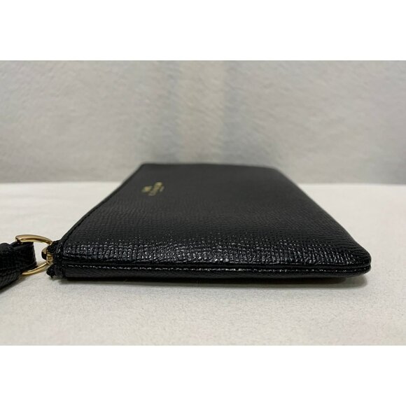 Coach Corner Zip Wristlet Crossgrain Leather Black Gold NWOT - Picture 5 of 8